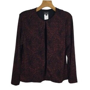 Xscape Joanna Chen Metallic Glitter & Beads Long Sleeve Top Red Black XL